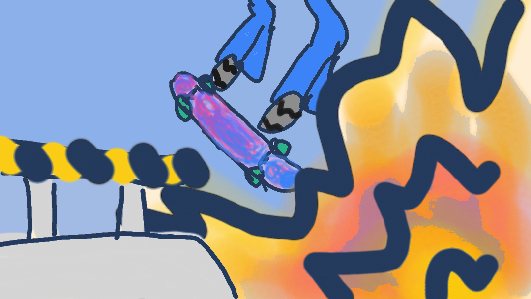 kick ass skateboard with explosions and shi